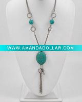 Antique Silver Tone / Turquoise Gemstone / Lead&nickel Compliant / Long Elephant & Key Charm Necklace
