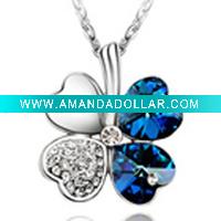 Wholesale fashion necklace glass gemstone and crystal Four Leaf Clover pendant necklace