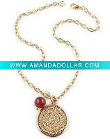Fashion Gold Necklace with Disk Charm Cornelian Gemstone