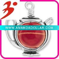 wholesale alloy plating antisilver teapot charm with red gemstone bead(185267)