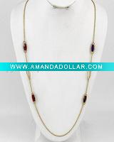 Gold Tone / Red Gemstone / Lead Compliant / Long Necklace