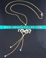 Wholesale fashion Gold Filigree Necklace with Rose Quartz Gemstones