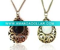 Wholesale Hot seeling fashion gemstone water drop design vintage necklace with flower design