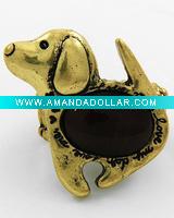 Burnished Silver Tone / Tiger Eye Gemstone / Puppy Stretch Ring