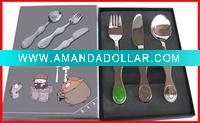 Wholesale stainless steel children cutlery set with paper box
