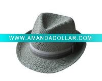 Wholesale Natural Paper Straw Fedora With Striped Pattern Band