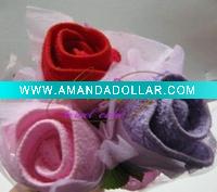 Wholesale 100% cotton rose flower shape towel cake(WBA-057)