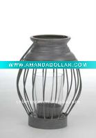 Wholesale Metal Candle Lantern by rattan like as grey finish