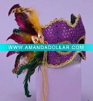 Wholesale Venetian Mardi Gras Eye Mask with feather