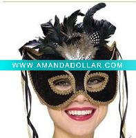 Wholesale Venetian MaRed Venetian Velvet Eyemask with feather