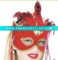 Wholesale Venetian MaRed Venetian Velvet Eyemask with feather