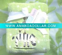 Wholesale Coral fleece baby blanket with animal embroidered pattern