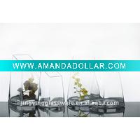 Wholesale mouth hollow glass vase square glass vase in different sizes