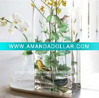 Wholesale decaled square glass vase mouth blown bright glassware