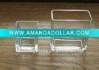 Clear glass rectangular vase & candle holders