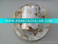 Wholesale Fine Porcelain Coffee Set Gold Royal Ceramic coffee mug and saucer
