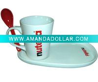 13oz ceramic coffee mug with spoon and tray
