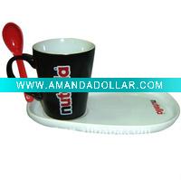 13oz ceramic coffee mug with spoon and tray