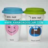 Double-wall Porcelain Coffee Mugs with Silicone lid & sleeves for traveling