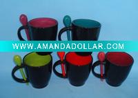 Ceramic coffee mugs with spoons