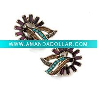 Wholesale Earrings, Crystal-Accented Button Clip Earring