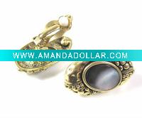 Wholesale antique color alloy material clip earrings with cymophane