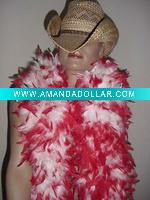 Wholesale White w/Red Tips Feather Boa, party costume feather boa