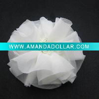 Wholesale white chiffon flowers for hair with pearl