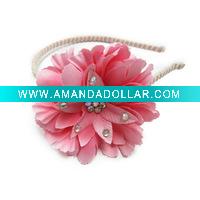 Wholesale Fashion pink chiffon flowers with golden dots headband