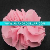 Wholesale pink chiffon flowers for hair with pearl