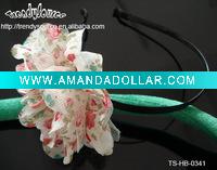 Wholesale NEW DESIGNED METAL HAIRBAND COVERED WITH SATIN W/CHIFFON FLOWER ON TOP