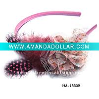 HA-13309 NEW DESIGN FEATHER HEADBAND WITH CHIFFON FLOWER ACCESSORY
