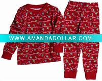 Wholesale nova kids Christmas girl long sleeve cotton printed sleepwear pajama setFG2966#Red