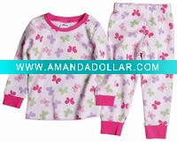 Wholesale nova kids Girl cotton waffle rib butterfly print long sleeve pajama set nightwear F2976#Pink