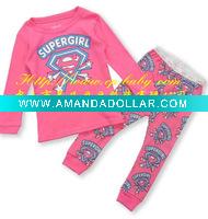 Wholesale 2012 new designed children/kid/baby long supergirl pajamas/sleepwear sets