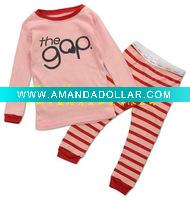 Wholesale 2012 comfortable cotton children/kid/baby long sleeveplain pattern pajamas/sleepwear set