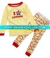 Wholesale 100% childrens cotton children/kid/baby long sleeve plain pajamas/sleepwear set