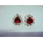 Wholesale Red Heart Diamond Earrings With Silver Diamonds Around 99jl12