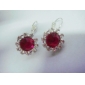 Wholesale Fashion 2009 Red Round Heart Diamond With Silver Diamonds Around Earring Design 99jl13
