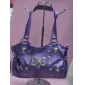 Wholesale Fashionable lady's pu leather handbags purple color with flower printing 9c4n13