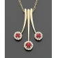 Wholesale three golden flowers with the red diamond in the center pendant alloying neclace chain