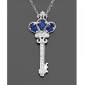 Wholesale european style key with sapphire pendant alloying coppery neclace chain