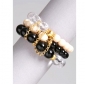 three-row transparent/black/ yellow pearls and crystal twined with golden chain bracelet