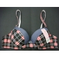 Wholesale All Cotton Denim Fabric+Check Printing, Soft Sponge, Amphibious Baldric Girl Bra