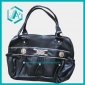 Black Stable Leather Female Handbags Symmetrical Pattern as Decoration