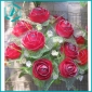 Wholesale Atificial Red Roses with Green Leaves Flower Bouquet Made of Plastic and Textile