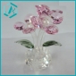 Wholesale 2 Pink Crystal Flowers with Green Leaves Clear Stand