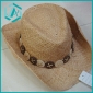 Wholesale men's pure hand-made classical style cowboy straw hat with wood chain around