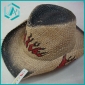 Wholesale men's pure hand-made classical style cowboy raffia straw hat with fire print