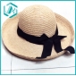 lady's fashionable design picture raffia straw hat with black bow lateral